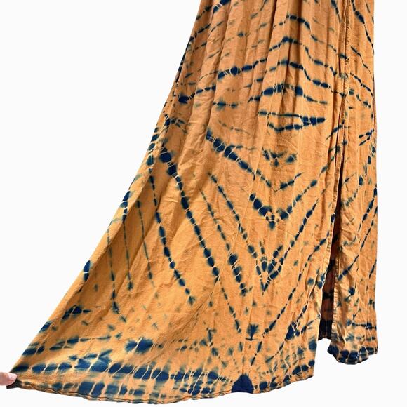 YOUNG FABULOUS & BROKE YFB Brown & Blue Tie-Dye Ruched Front Maxi Dress Size L - Picture 3 of 8